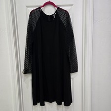 ASOS CURVE Size 22 Black Viscose Knit Sheer Polka Dot Long Sleeve Dress