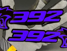 392 Purple Car Fender Emblems Cat 3D 2x Acrylic Badges | Pair | Peel & Stick