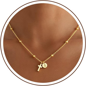 Authentic Cross Necklace for Girls, Cross Jewelry Birthday Baptism Gifts 14K Gold Plated S