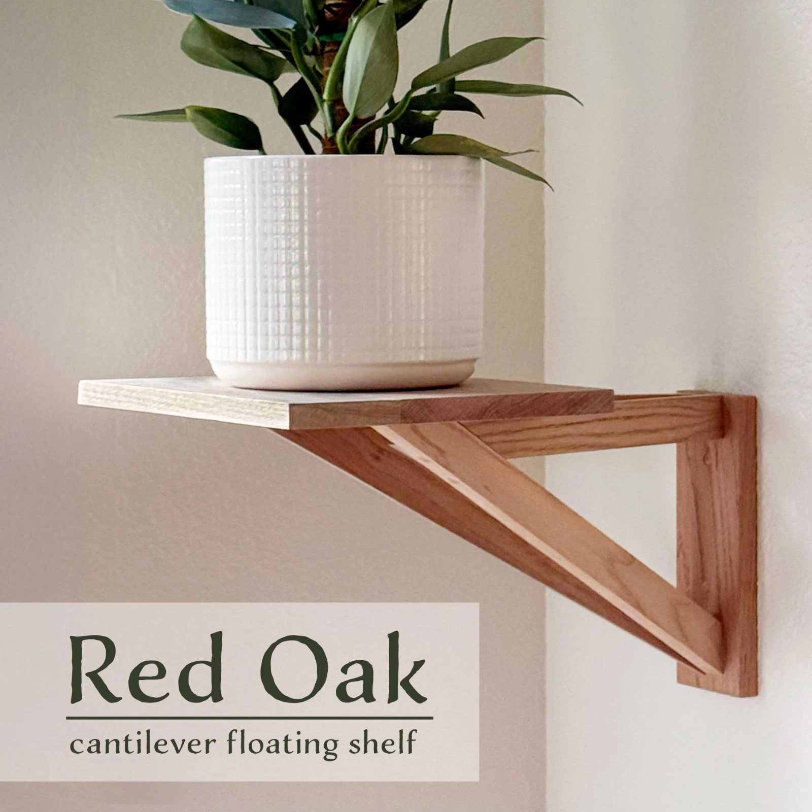 Solid Red Oak Floating Shelf - Cantilever Wall Mounted Handmade Wood Display
Opens in a new window o