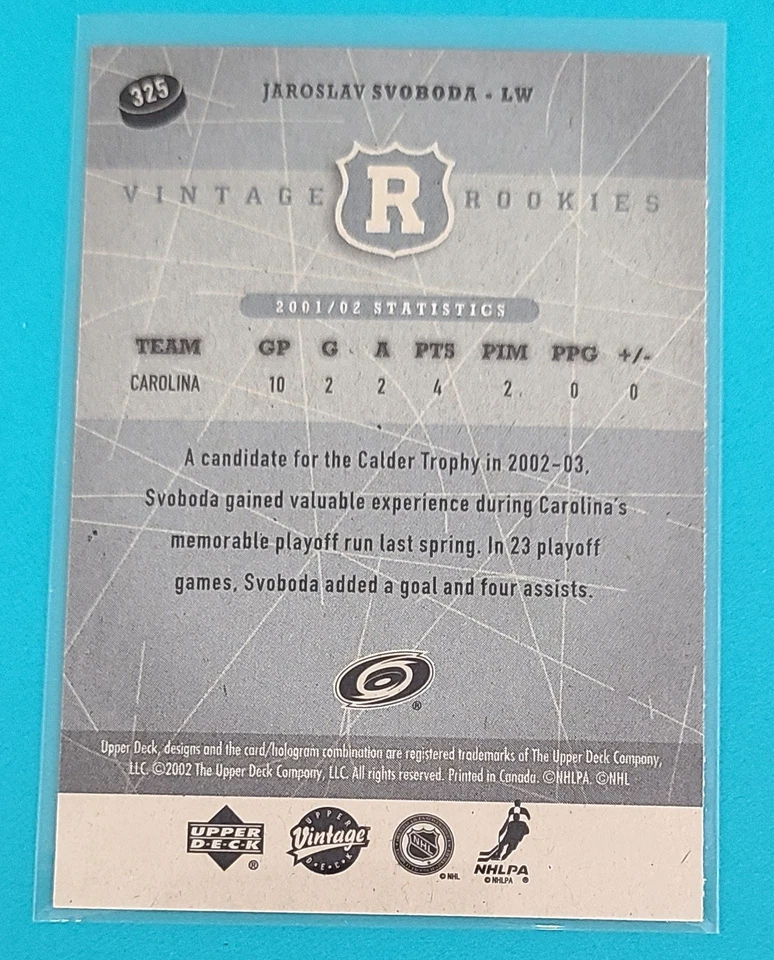2002-03 Upper Deck Vintage #325 Jaroslav Svoboda Hurricanes HOCKEY Card H9 - Image 2 of 2
