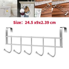 5 HOOK OVER THE DOOR HOOKS CHROME WASH ROOM COAT HANGER CLOTHES TOWEL STORAGE.