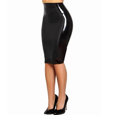 high Waist Black Latex Fetish Party Pencil Skirt Lingerie Without Zipper Medium - Image 1 of 4