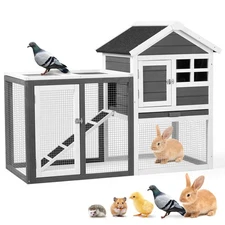 47" L Wooden Chicken Coop Hen House Rabbit Hutch Poultry Cage Waterproof Roof