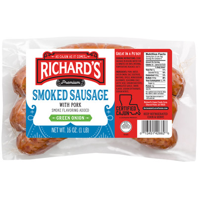 Richard's Green Onion Smoked Sausage 16 Oz (4 Pack)