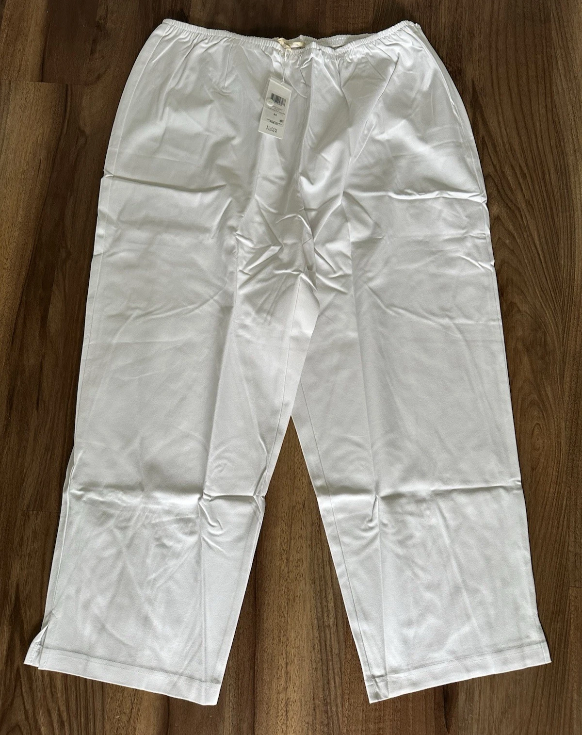 Eileen Fisher 2X White Slim Ankle Pant Side Zip Organic Cotton Stretch NWT