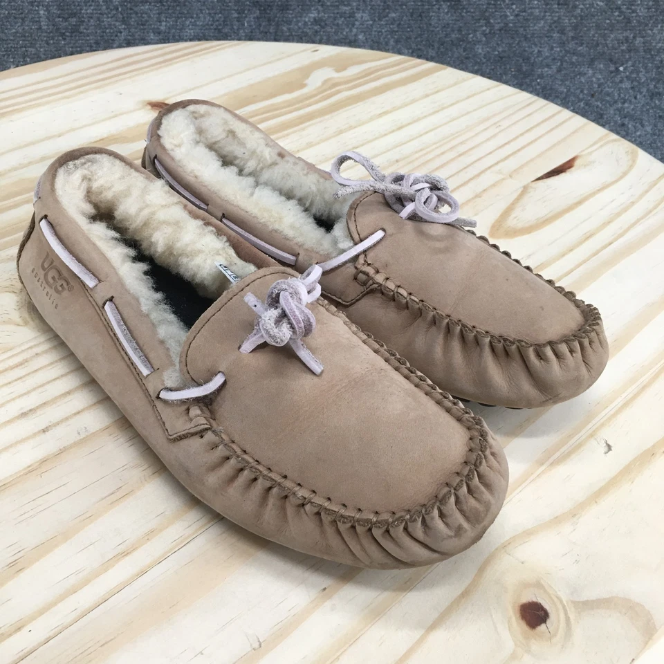 UGG Slippers Womens 7 Dakota Moccasin Tan Leather Lace Up Casual Comfort Flats - Image 3 of 4