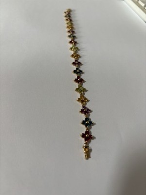 Vintage 14k Multi-Gemstone Link Bracelet 14K Yellow Gold with Flower Clusters