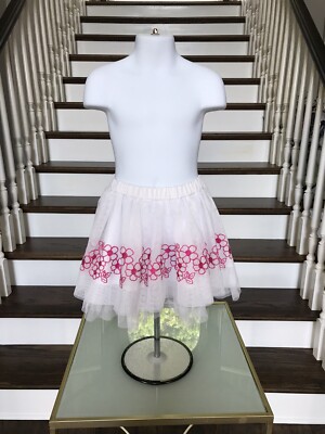 Jona Michelle Girl's Tutu Skirt White W Pink Flowers 3-Layers Fits