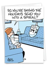 Funny Chanukah Greeting Card with 5" x 7" w/ Envelope (1 Card) Dreidel Spiral