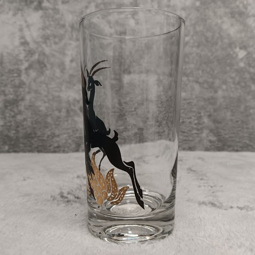 Vintage 5 pc MCM Black & Gold Antelope Gazelle Impala Drink Glasses 5 1/2" tall - Picture 8 of 15
