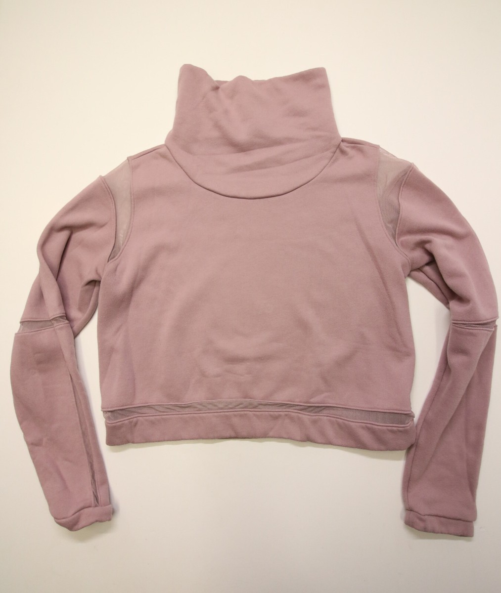 ALO Yoga Advance Mesh Inset Fleece Crop Sweater Womens L Mauve