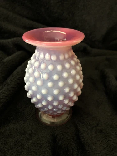 Vintage Small Fenton Cranberry Opalescent Hobnail Roundtop Budvase 3.75" EUC