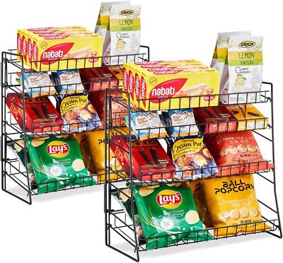 Versatile 2-Pack Black Wire Snack Display Rack for Stores & Home Use