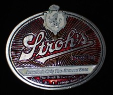 VINTAGE CIRCA 1980'S STROHS BEER BELT BUCKLE AMERICAS ONLY FIRE BREWED BEER