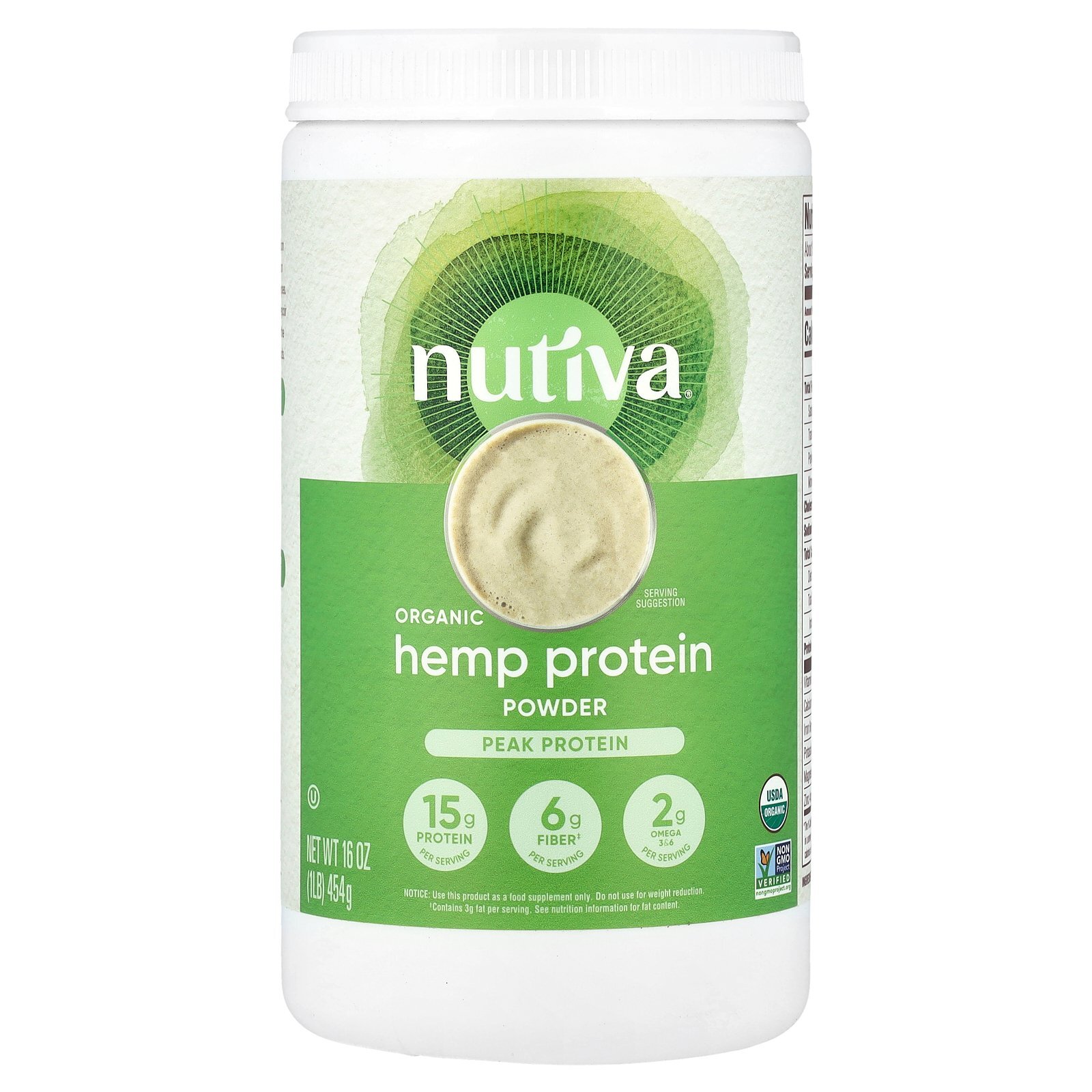 Nutiva Organic Superfood Hemp Protein 15 г 16 унций 454 г B Corp, без BPA,