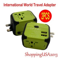 2 X International Universal Travel Adapter 2 USB Charger Power Converter Green
