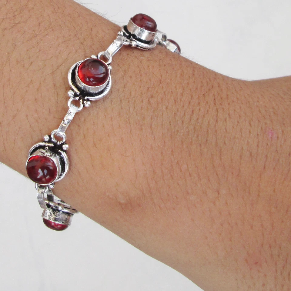 Red Ruby jewelry handmade silver plated adjustable bracelet jewelry Sz8" - Image 3 of 4