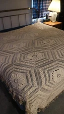 Vintage 50's Hand Crocheted Bed Coverlet-Spread- 90 X 94- White - *FLAWS