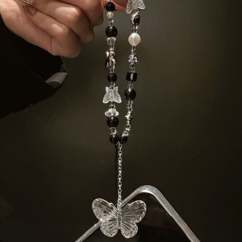 Y2K Clear Bead Phone Strap Bowknot Wrist Short Rope Phone Bag Accessories - Photo 7 sur 9