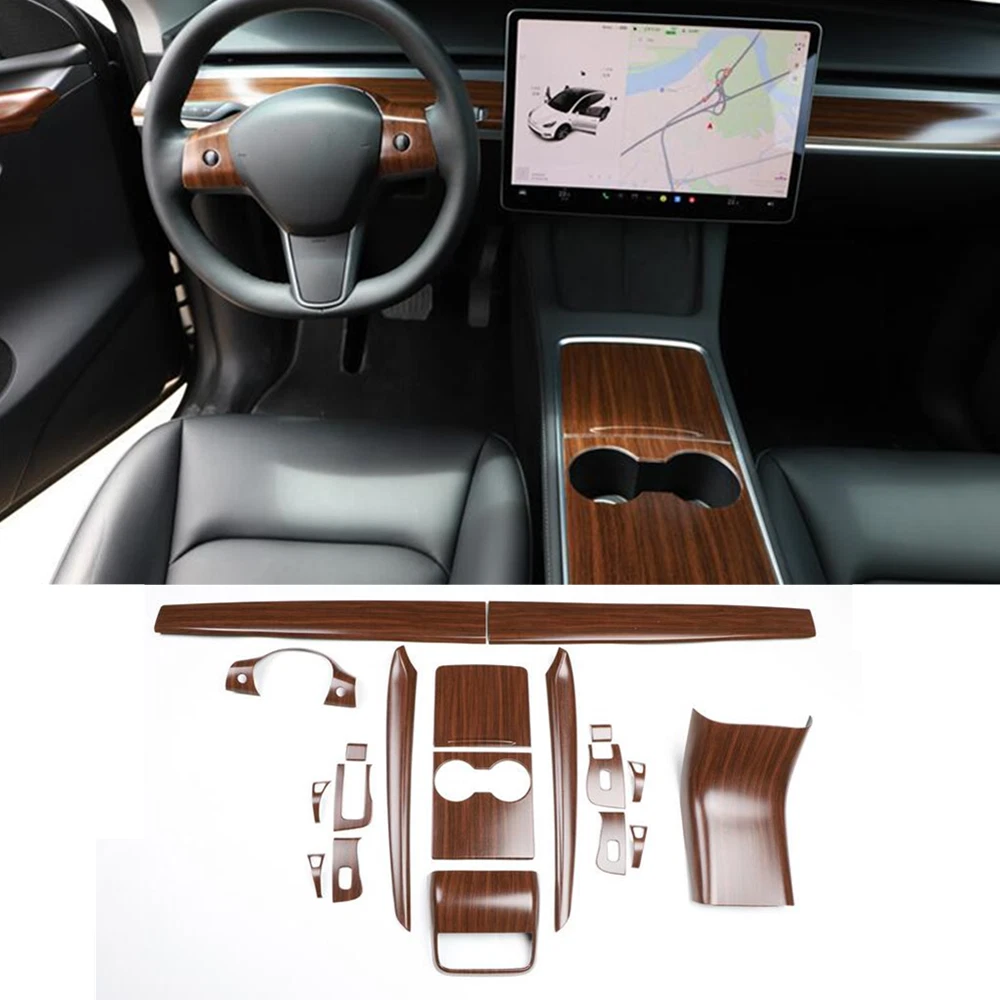 For Tesla Model Y 3 2021 2023 Wood Grain Full Interior Decor Cover