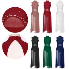Womens Dress Chiffon Rhinestone Party Leotard Stage Performance Costume Ballet