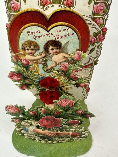 Vintage Die Cut Victorian Stand Up Fold Out Valentine Cupids - Picture 9 of 9