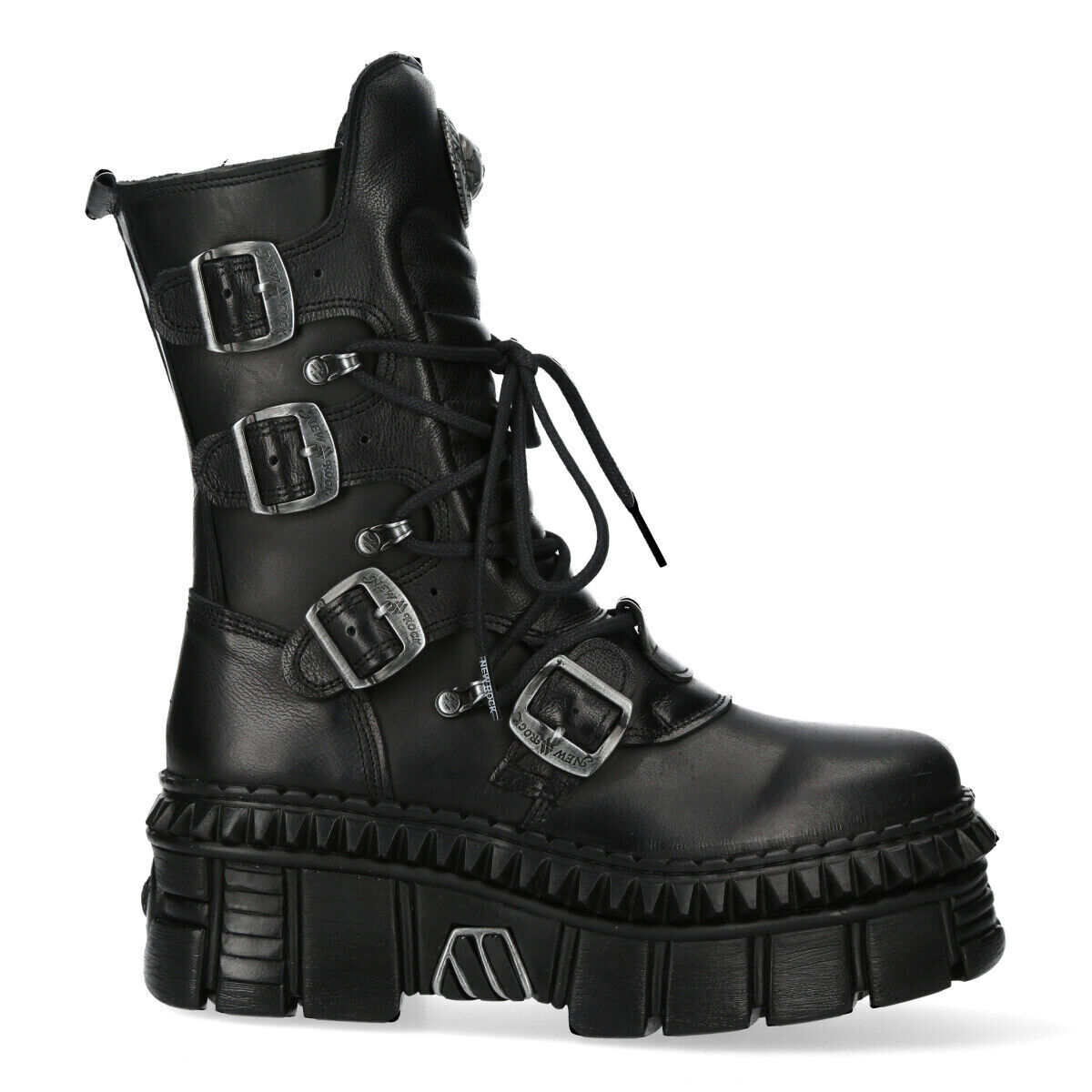 New Rock Boots WALL373-S6 Unisex Metallic Black Leather Platform 