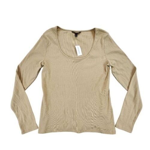 Banana Republic NEW British Khaki Long Sleeve 2x2 Ribbed Scoop Neck Henley sz Lg