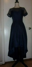 Chi Chi London Navy Mesh Top Lace High Low Prom Dress US 6 (B84)