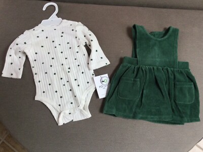 NWT Focus Kids Organic Cotton 3m Girls 2 Pc Green Cord Jumper 