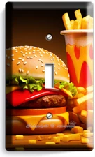 BURGER AND FRIES LIGHT SWITCH OUTLET WALL PLATE FAST FOOD CAFE KITCHEN ART DECOR