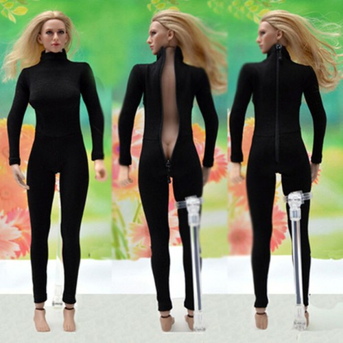 1:6 Black Slim Tight Bodysuit Jumpsuit Clothing Fit 12'' Female PH TBL Body Toys - Picture 6 of 6