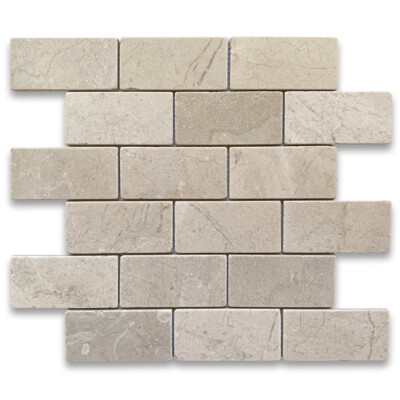 M64XT 2x4 Subway Crema Marfil Marble Mosaic Tile Tumbled Antique Non Slip