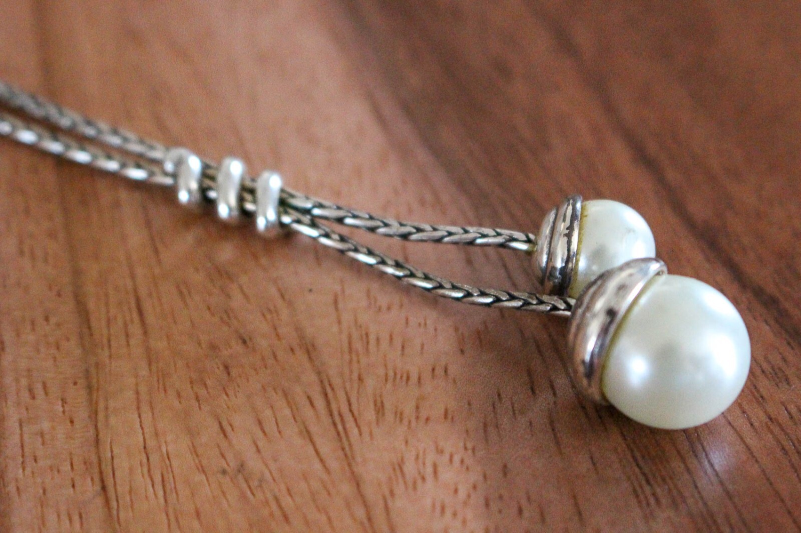 Brighton Faux Pearl Double Drop Silver Chain Necklace eBay