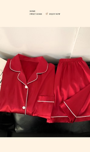 Schlafanzug Sets Satin Schlafanzug glatt hochwertig rot Kurzarm Shorts süß Set - Bild 14 von 25