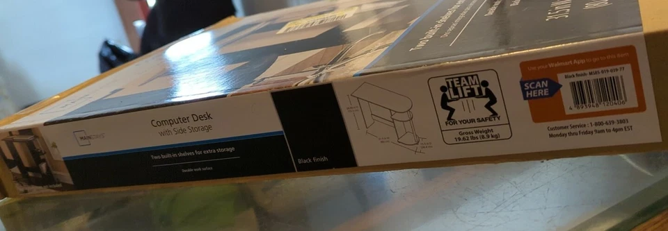 Nuevo escritorio de computadora Mainstays negro sellado con almacenamiento lateral Foto 4 de 4