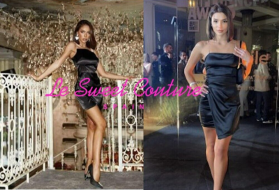 knee length dresses for ladies Embellished Bandeau Cowl-Waist Mini Dress in Black - 6