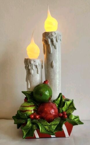 Vtg Christmas Candle Light Ornaments Holly Gift Box Electric Plug-In