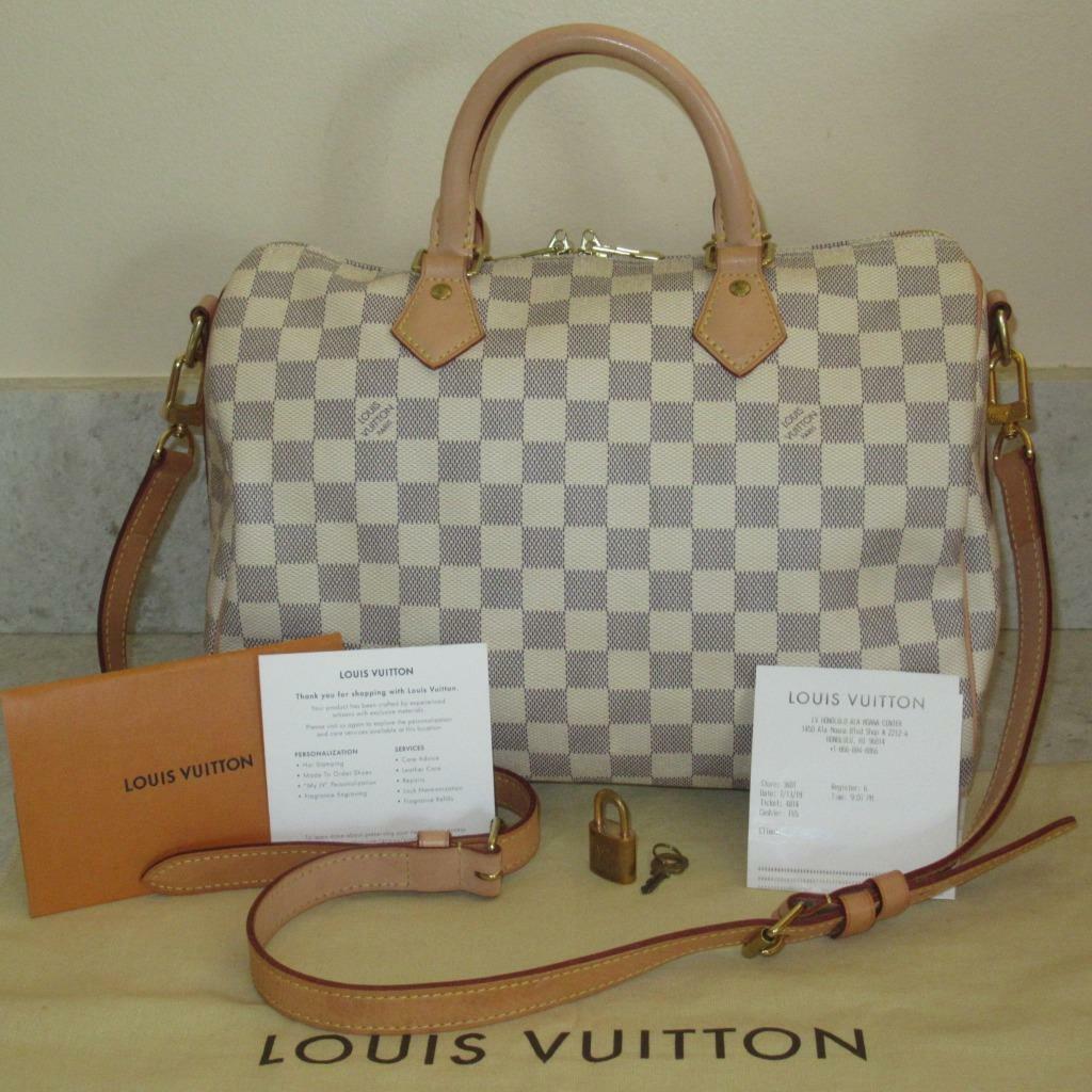 2019 RECEIPT Louis Vuitton Damier Azur Bandouliere Speedy 30 STRAP Bag  $1890+TAX