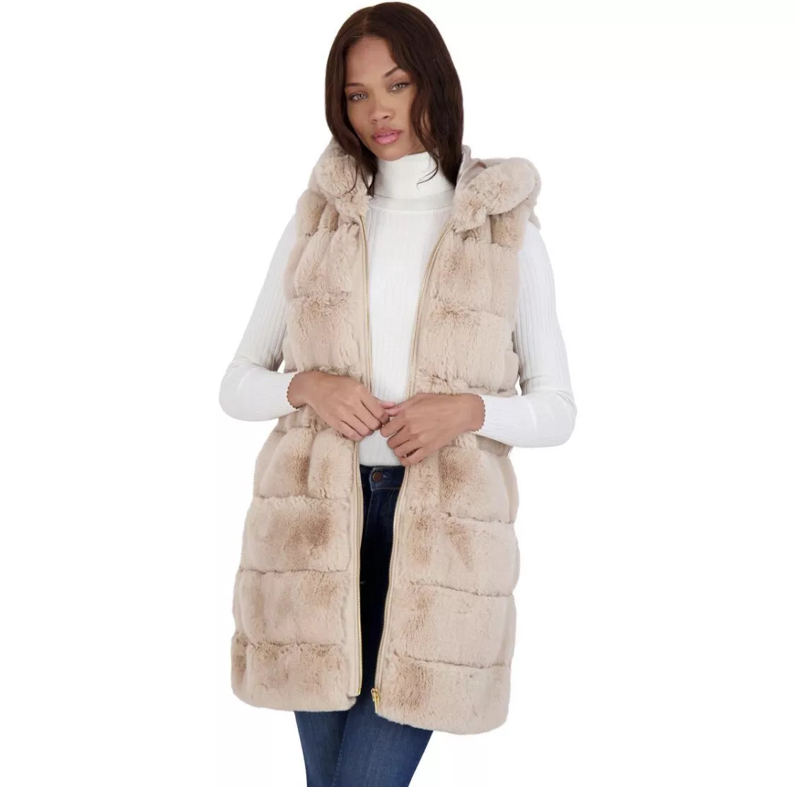 Faux fur hooded vest best sale womens