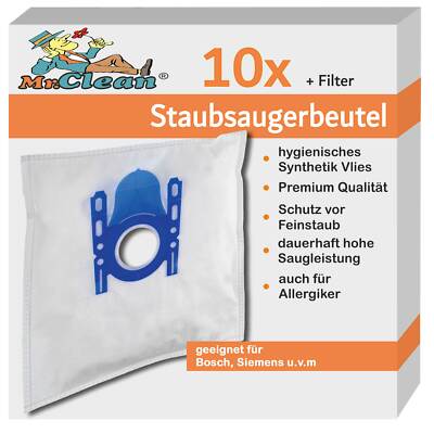 10 Mr.Clean Staubsaugerbeutel kompatibel zu Siemens VS06B2348 Bag & Bagless