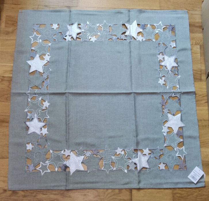 Festliche Mitteldecke Weihnachten ca. 85 x 85 cm hellgrau-silber Sterne NEU