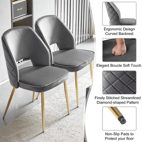 Set of 4 Velvet Dining Chair Upholstered Chair Kitchen Dining Chair w/ Metal Leg - Picture 2 of 48