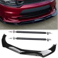 Front Bumper Lip Splitter Spoiler +Strut Rods Bar Rods For Dodge Charger B