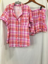 New Secret Treasures Womens Plaid Notch Collar Shorts Pajama set 2 pc L,2X