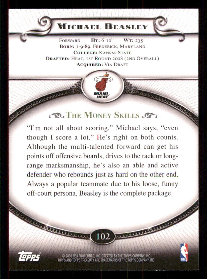 2008-09 Topps Treasury #102 Michael Beasley RC - Image 2 of 2