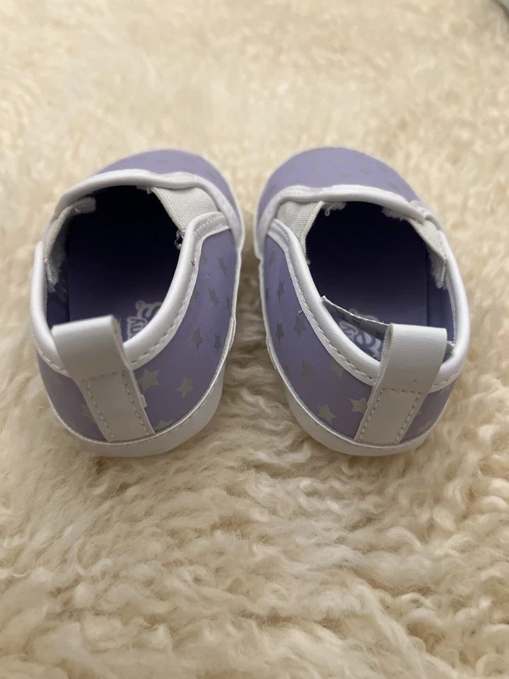 Tênis de caminhada Teeny Toes roxo prata estrelas tamanho 1 largo novo com etiquetas adorável - Imagem 4 de 4