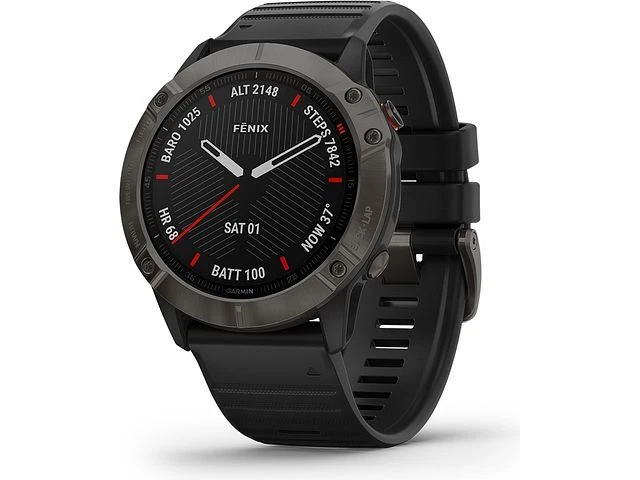 Garmin fenix 6X Sapphire Carbon Gray DLC Watch with Black Band 010-02157-10