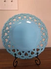 Westmoreland Forget Me Not Blue Milk Glass Open Lace Lattice Plate 8.5" Vtg